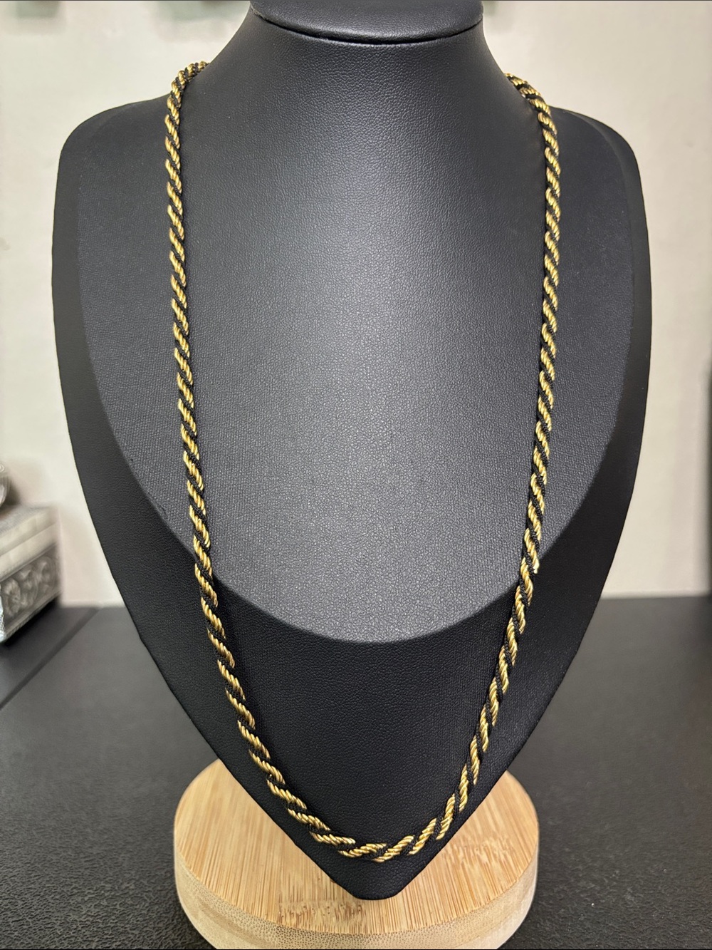 VintageTrifari Two-Tone Black and Gold Twisted Rope Necklace